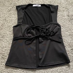 Gage Black Sleeveless Top with Front Tie